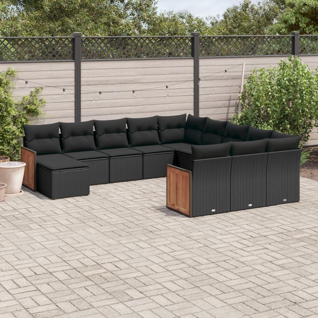 Sofasæt Til Haven 12 Dele Med Hynder Polyrattan - Sort / Uden bord
