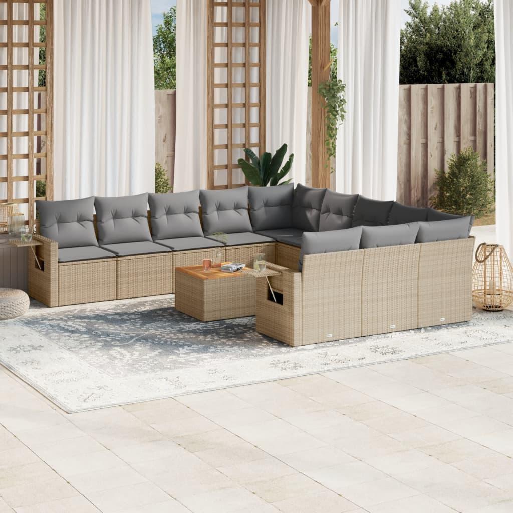 Sofasæt til haven 12 dele med hynder polyrattan beige