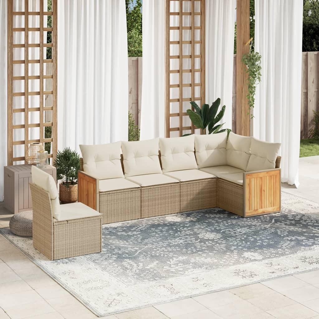 Sofasæt Til Haven 6 Dele Med Hynder Polyrattan Sort - beige og cremefarvet / Uden bord