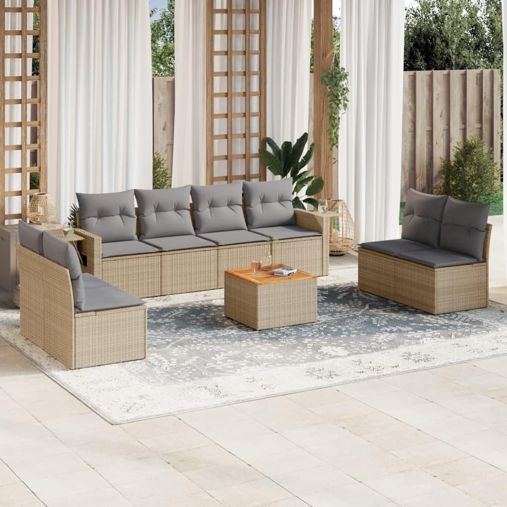 Sofasæt til haven 9 dele med hynder polyrattan beige