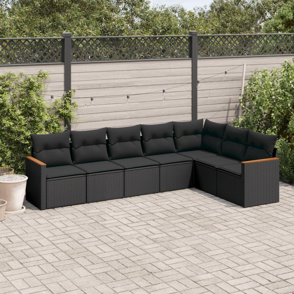 Sofaesæt Til Haven 7 Dele Med Hynder Polyrattan - Sort / Uden bord