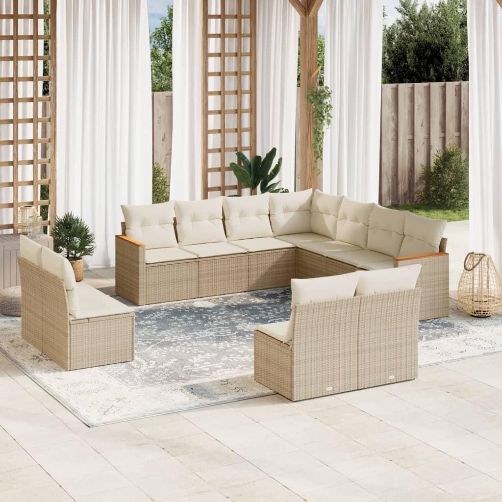 Sofasæt Til Haven 11 Dele Med Hynder Polyrattan - beige og cremefarvet / Uden bord