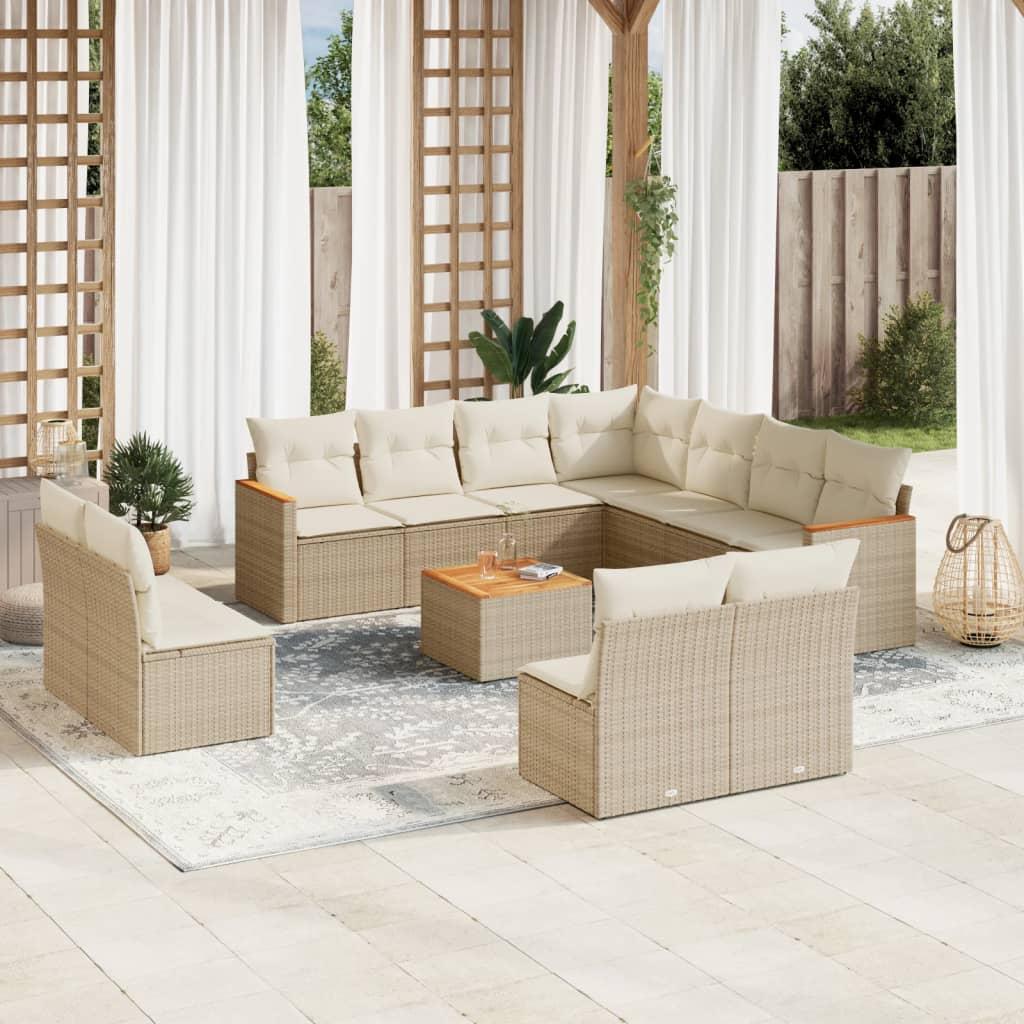 Sofasæt Til Haven 11 Dele Med Hynder Polyrattan Beige - beige og cremefarvet / Med bord