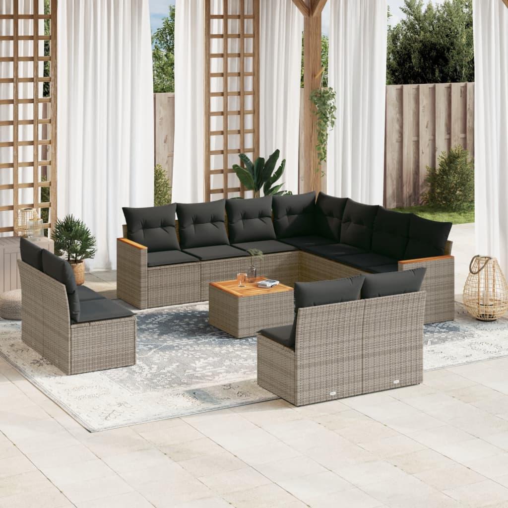 Sofasæt Til Haven 11 Dele Med Hynder Polyrattan - Grå / Med bord