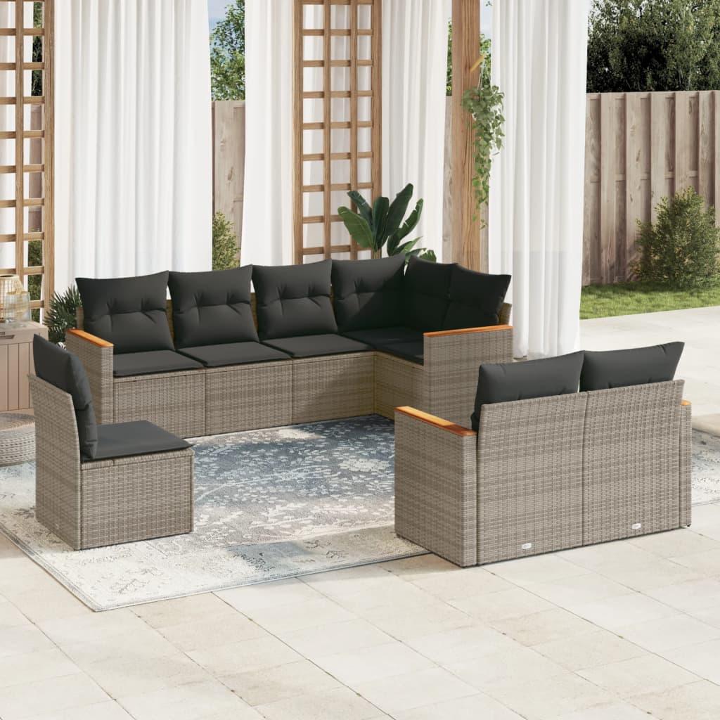 Sofasæt Til Haven 9 Dele Med Hynder Polyrattan - Grå / Uden bord