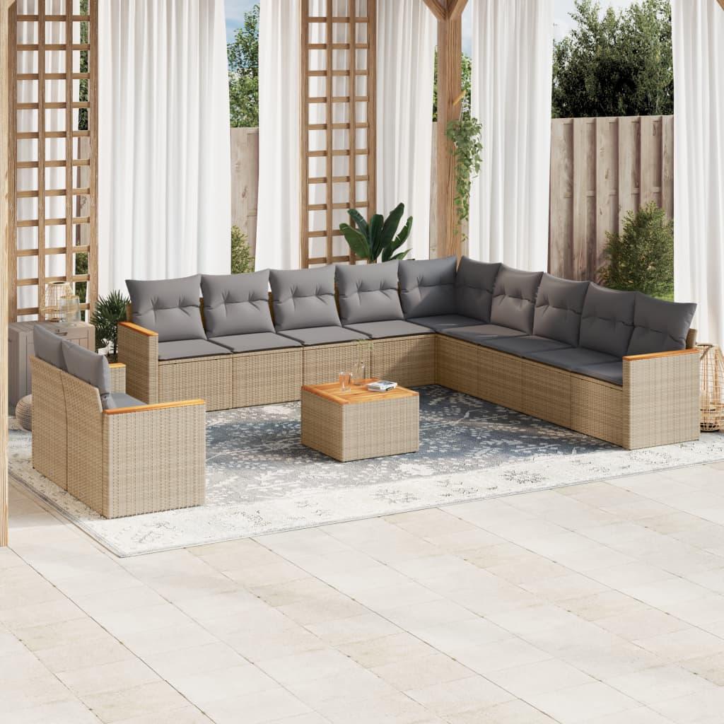 Sofasæt til haven i polyrattan, 12 dele med hynder - beige