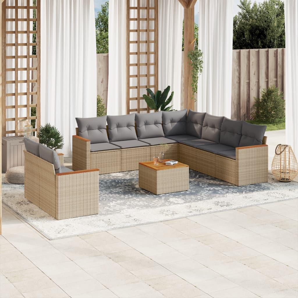 Sofasæt Til Haven 10 Dele Med Hynder Polyrattan - beige og grå / Med bord