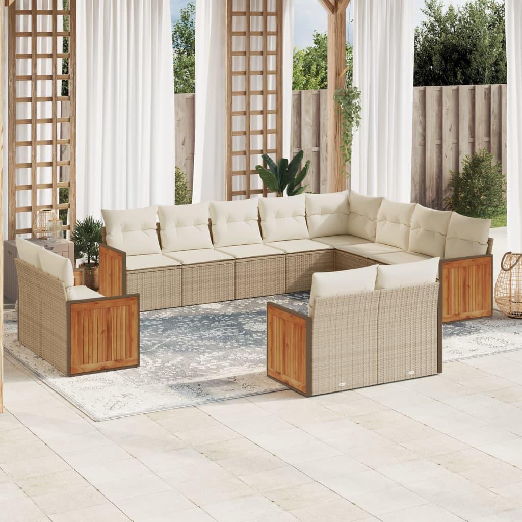 Sofasæt til haven i polyrattan - 12 dele med hynder, beige