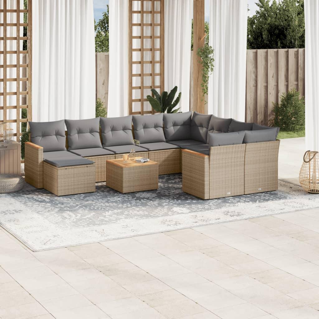 Sofast til haven 11 dele med hynder i polyrattan - beige