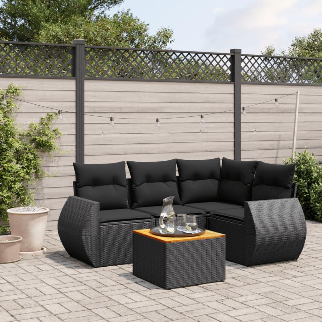 Sofasæt Til Haven 5 Dele Med Hynder Polyrattan Sort - Sort