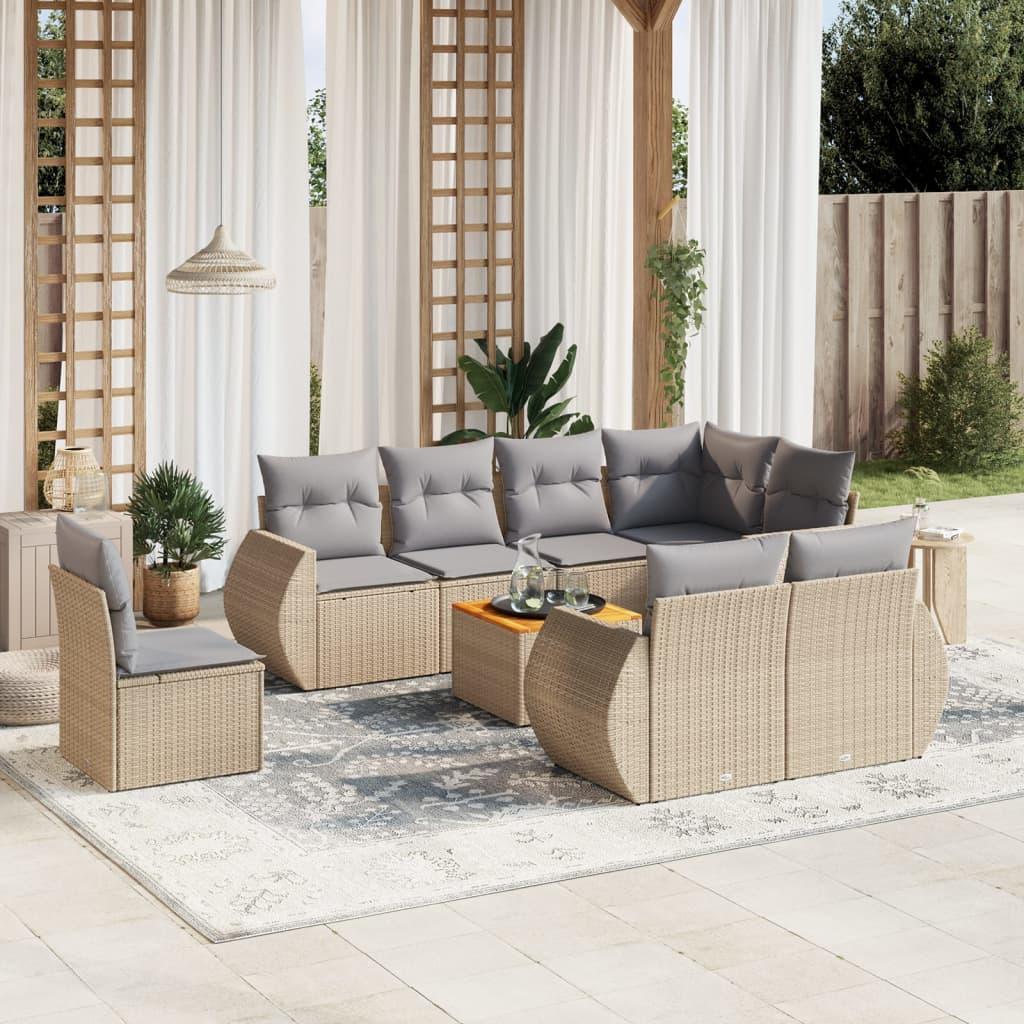 Sofasæt Til Haven 9 Dele Med Hynder Polyrattan Sort - beige og grå / bord 3x midterdel hjørnedel