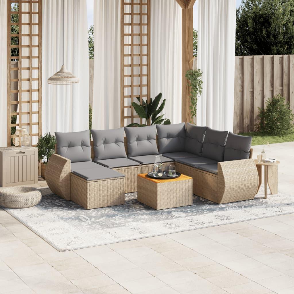 Sofasæt Til Haven 8 Dele Med Hynder Polyrattan - beige og grå / bord 3x midterdel hjørnedel