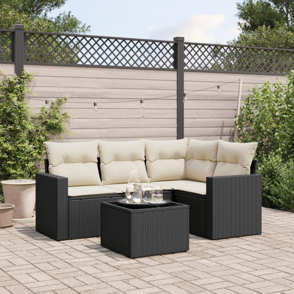 Sofasæt Til Haven 4 Dele Med Hynder Polyrattan - Sort og cremefarvet / Med bord