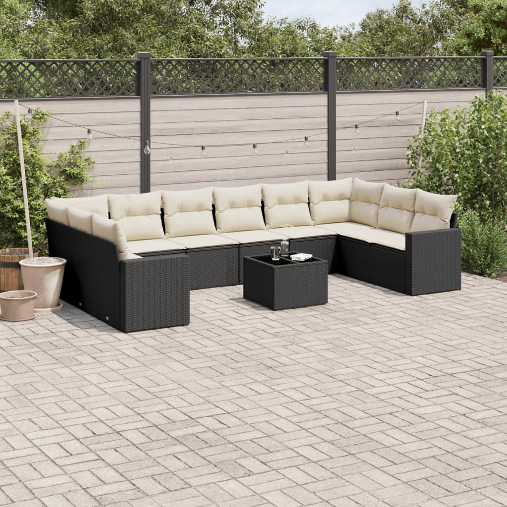 Sofasæt Til Haven 10 Dele Med Hynder Polyrattan - Sort og cremefarvet / Med bord