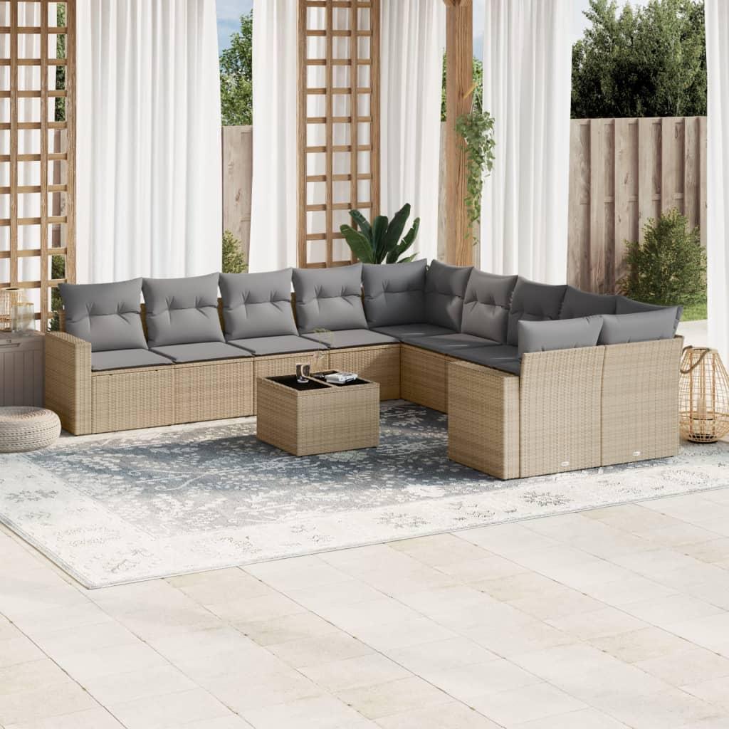 Sofasæt Til Haven 10 Dele Med Hynder Polyrattan Beige - beige og grå / Med bord
