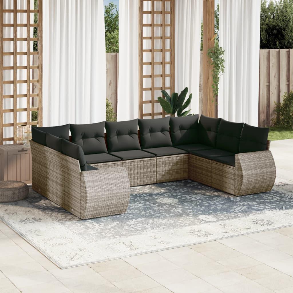 Sofasæt Til Haven 9 Dele Med Hynder Polyrattan Beige - Grå / Uden bord