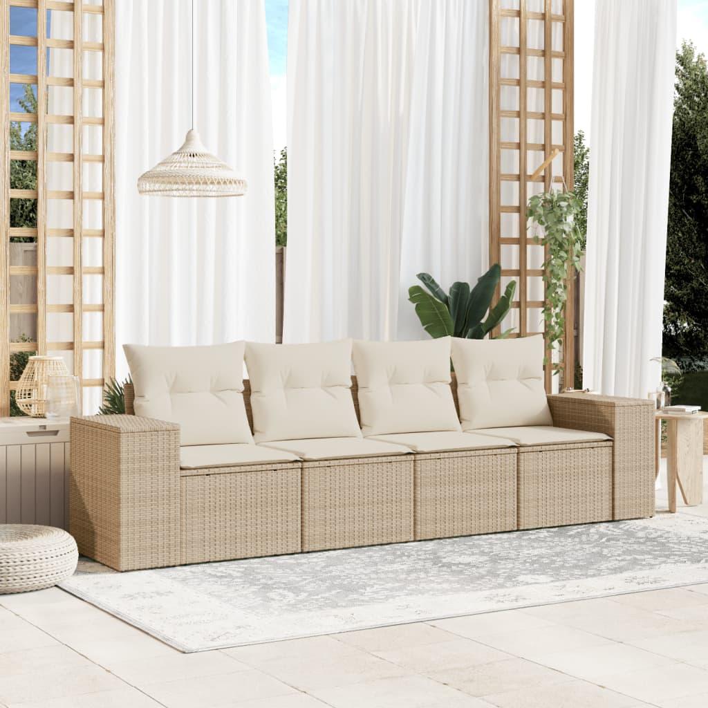 Sofasæt til haven 4 dele med hynder i polyrattan beige