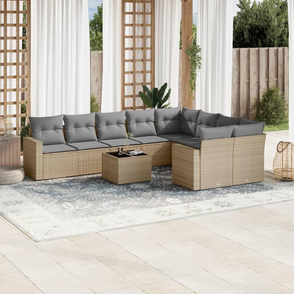 Havesofasæt i polyrattan, 10 dele med hynder - beige billede