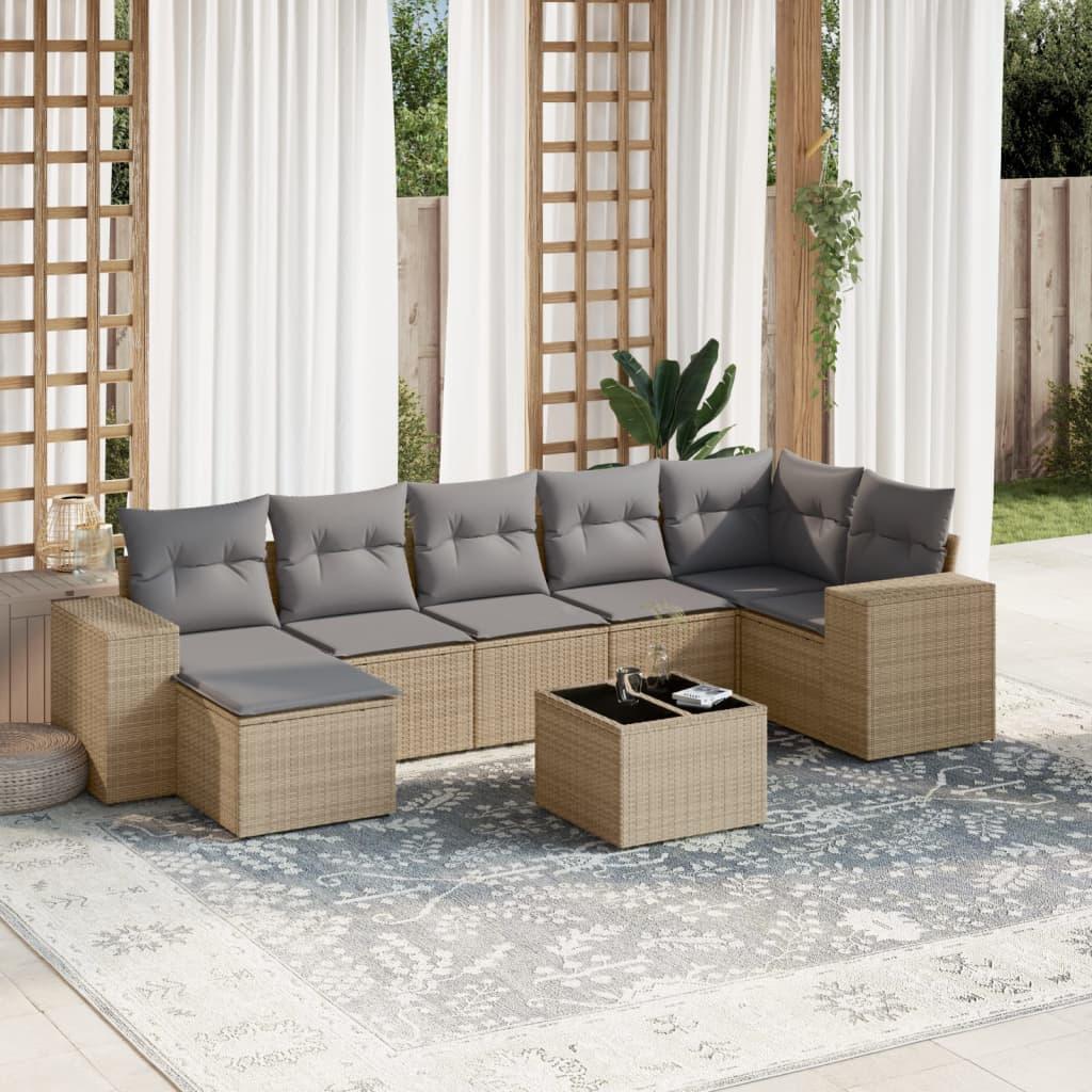 Sofasæt Til Haven 7 Dele Med Hynder Polyrattan Sort - beige og grå / Uden bord