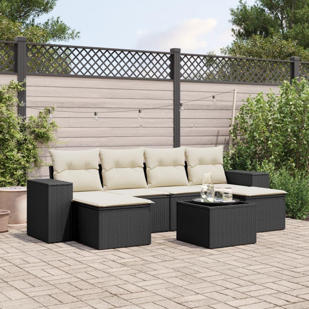 Sofasæt Til Haven 6 Dele Med Hynder Polyrattan Beige - Sort og cremefarvet / Uden bord