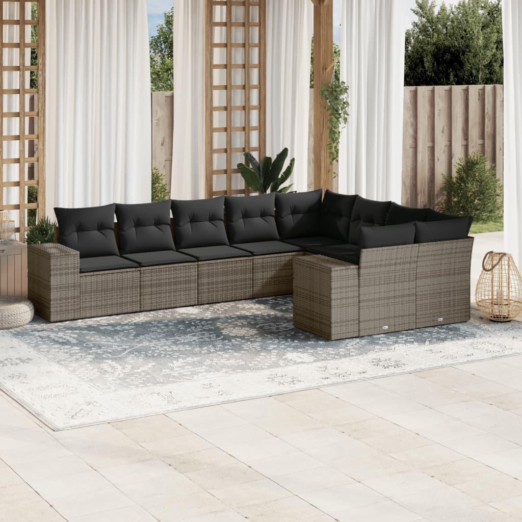 Sofasæt Til Haven 9 Dele Med Hynder Polyrattan Beige - Grå / Med bord
