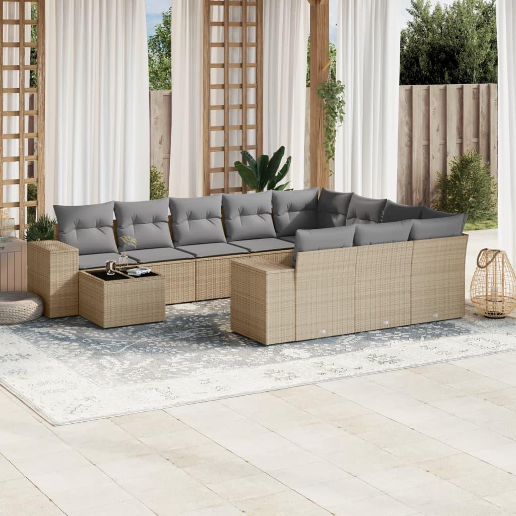 Loungesæt Til Haven 11 Dele Med Hynder Polyrattan - beige og grå