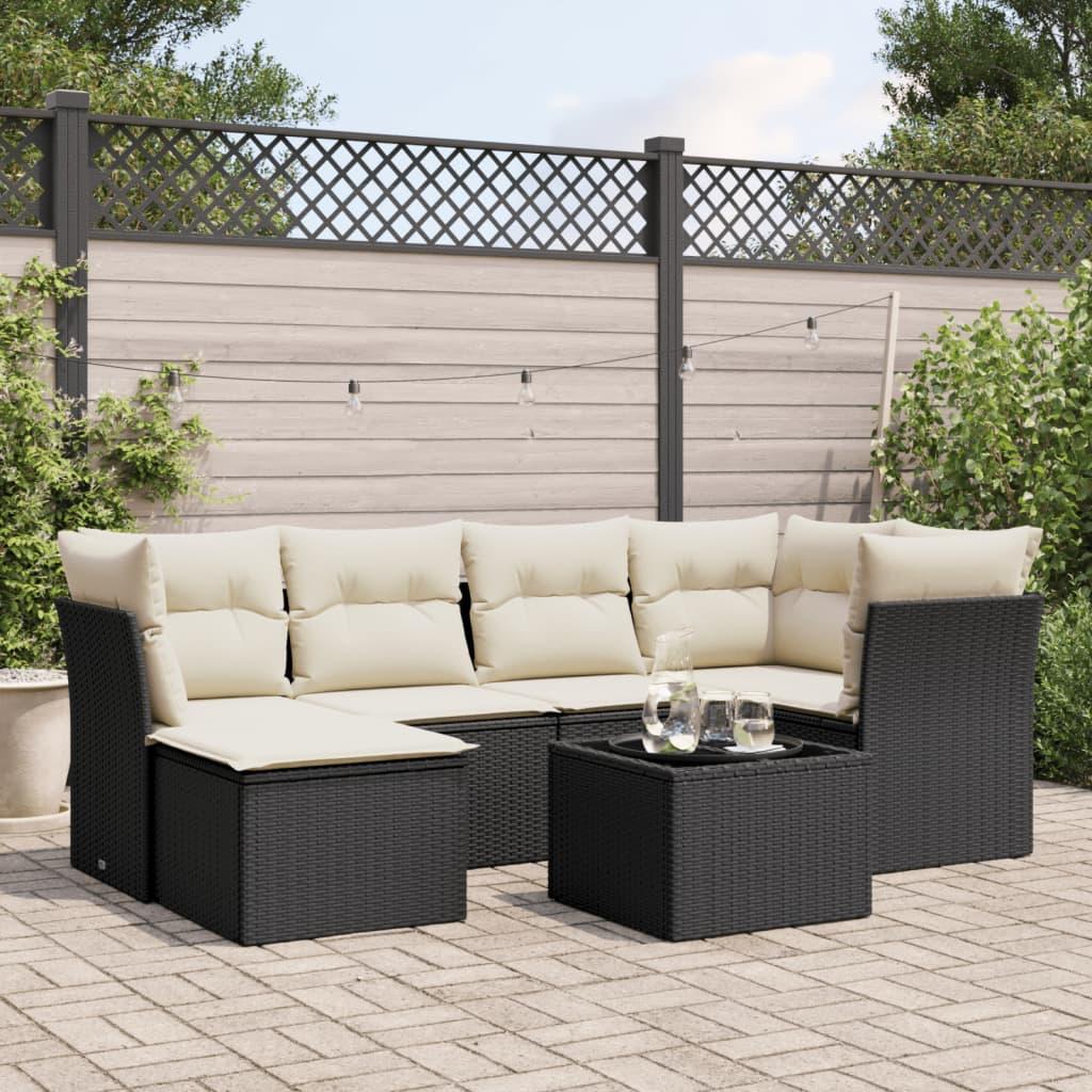 Sofasæt Til Haven 6 Dele Med Hynder Polyrattan Beige - Sort og cremefarvet / Med bord
