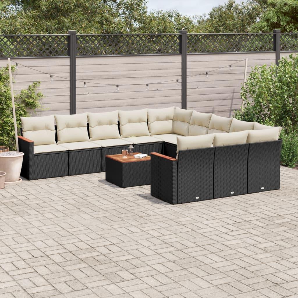 Sofasæt Til Haven 12 Dele Med Hynder Polyrattan - Sort og cremefarvet / Med bord