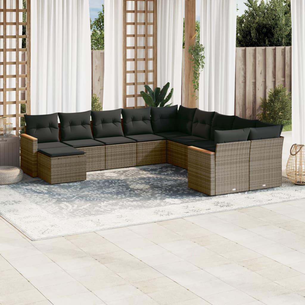 Sofasæt Til Haven 11 Dele Med Hynder Polyrattan - Grå / Uden bord