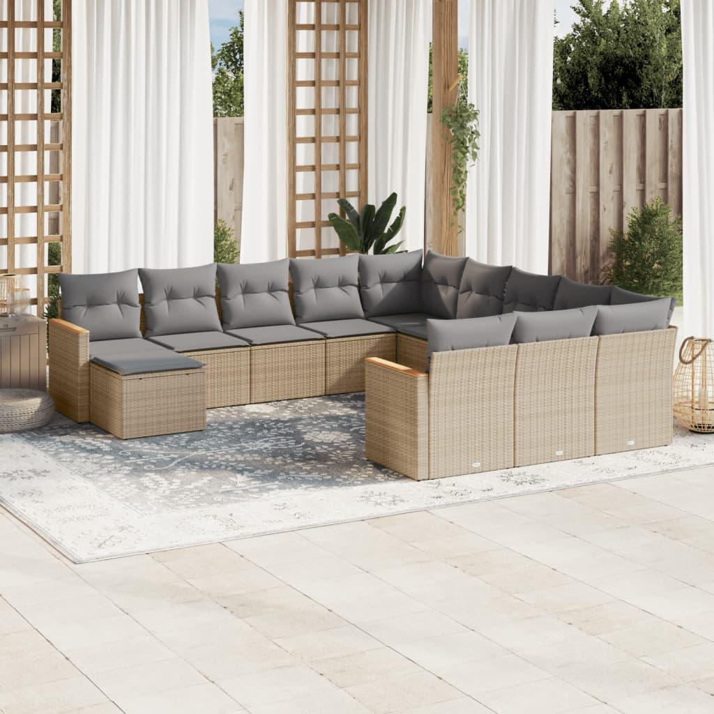 Sofasæt Til Haven 13 Dele Med Hynder Polyrattan Sort - beige og grå / Uden bord