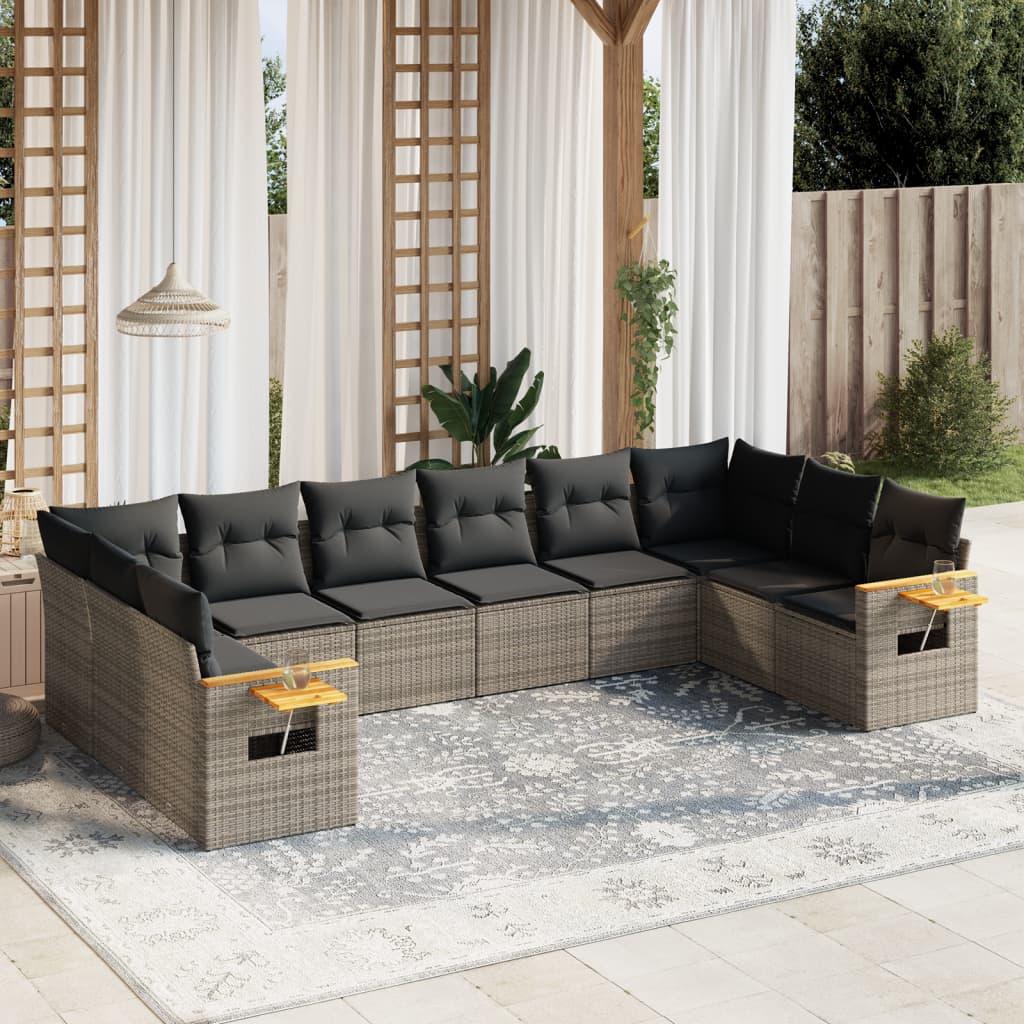 Sofasæt Til Haven 11 Dele Med Hynder Polyrattan - Grå / Uden bord