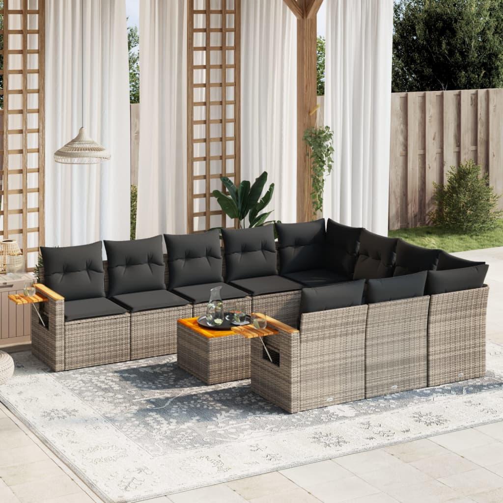 Sofasæt Til Haven 10 Dele Med Hynder Polyrattan - Grå / Med bord