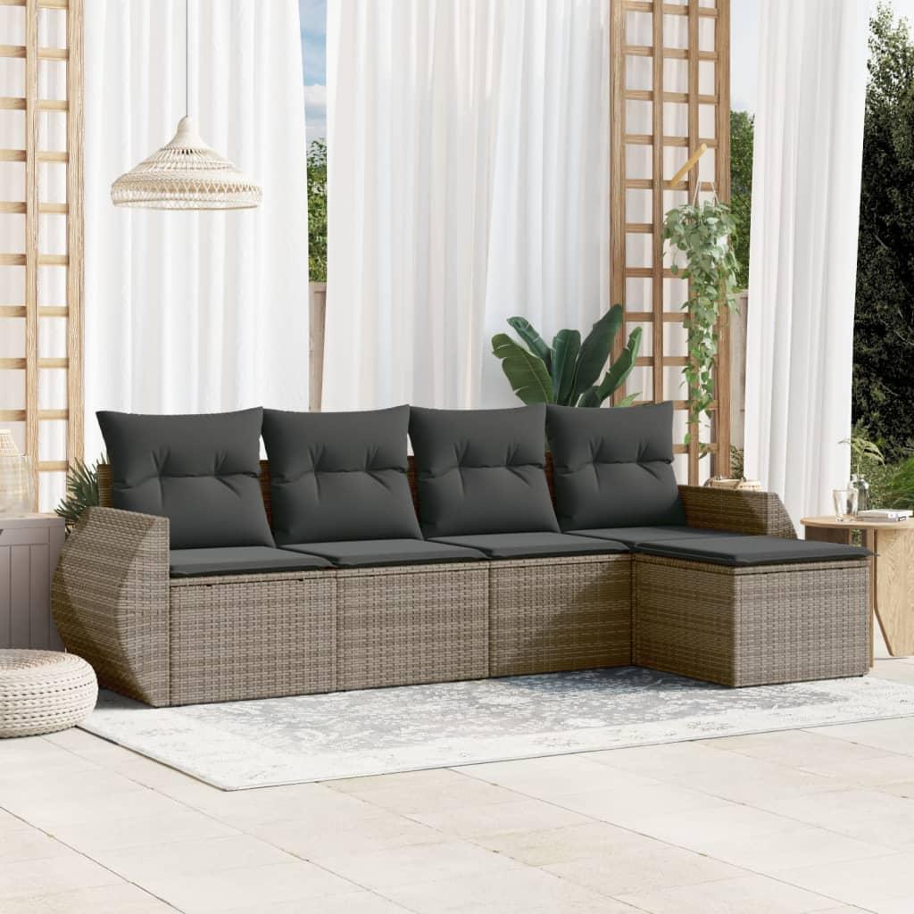 Sofasæt Til Haven 5 Dele Med Hynder Polyrattan Beige - grå og mørkegrå / Uden bord