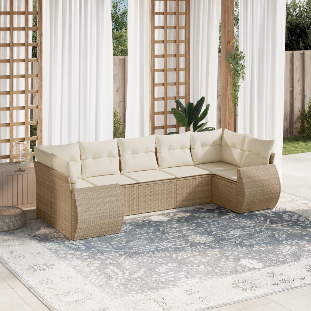 Sofasæt til haven 7 dele med hynder i polyrattan - beige