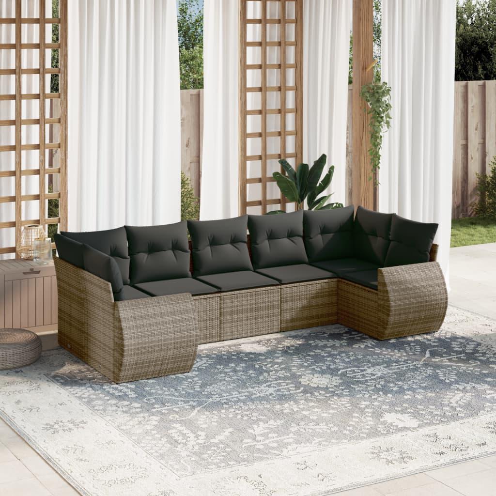 Sofasæt Til Haven 7 Dele Med Hynder Polyrattan - grå og mørkegrå
