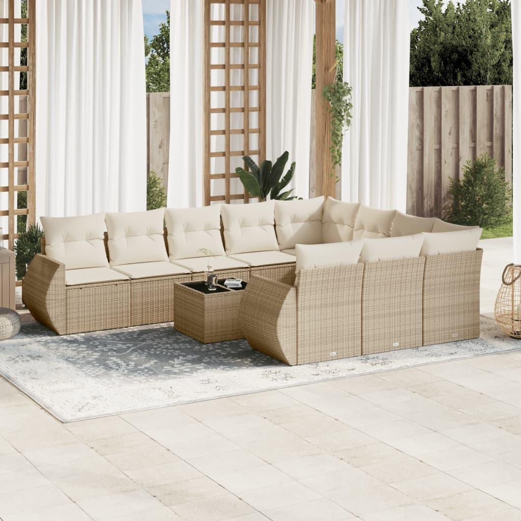 Sofasæt til haven i polyrattan - 11 dele med hynder, beige