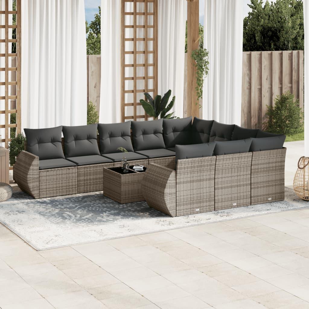 Sofasæt Til Haven 10 Dele Med Hynder Polyrattan - grå og mørkegrå / Med bord