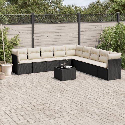 Sofasæt til haven 10 dele med hynder i polyrattan sort