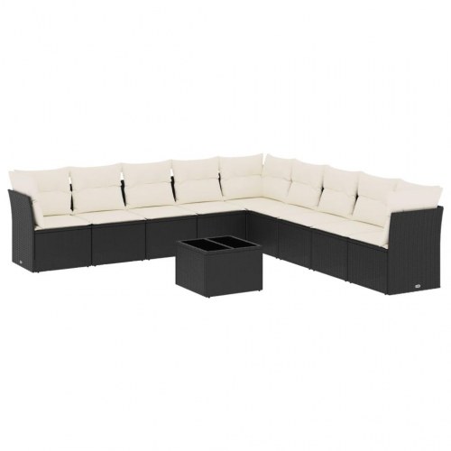 Sofasæt til haven 10 dele med hynder i polyrattan sort
