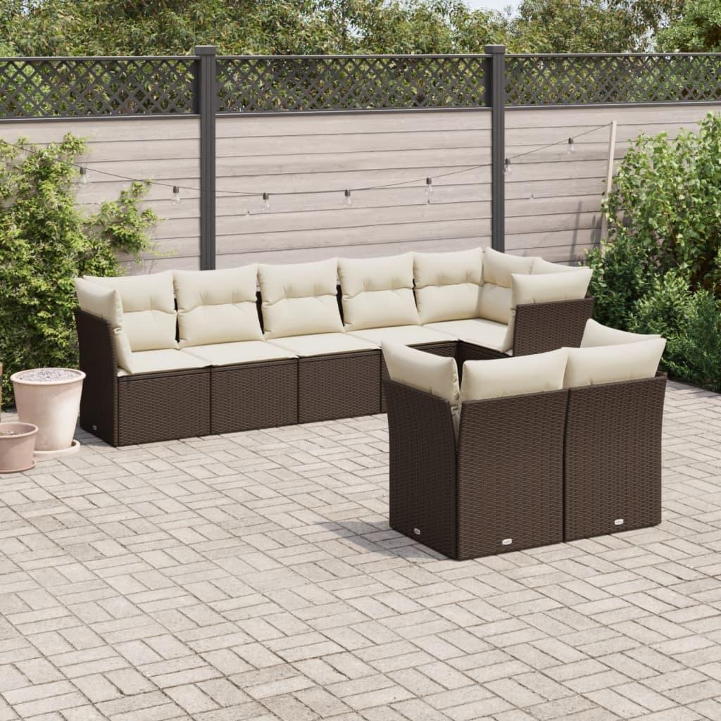 Sofasæt Til Haven 8 Dele Med Hynder Polyrattan - Brun og cremefarvet / Uden bord