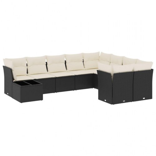 Sofasæt til haven i polyrattan - 10 dele med hynder, sort/creme