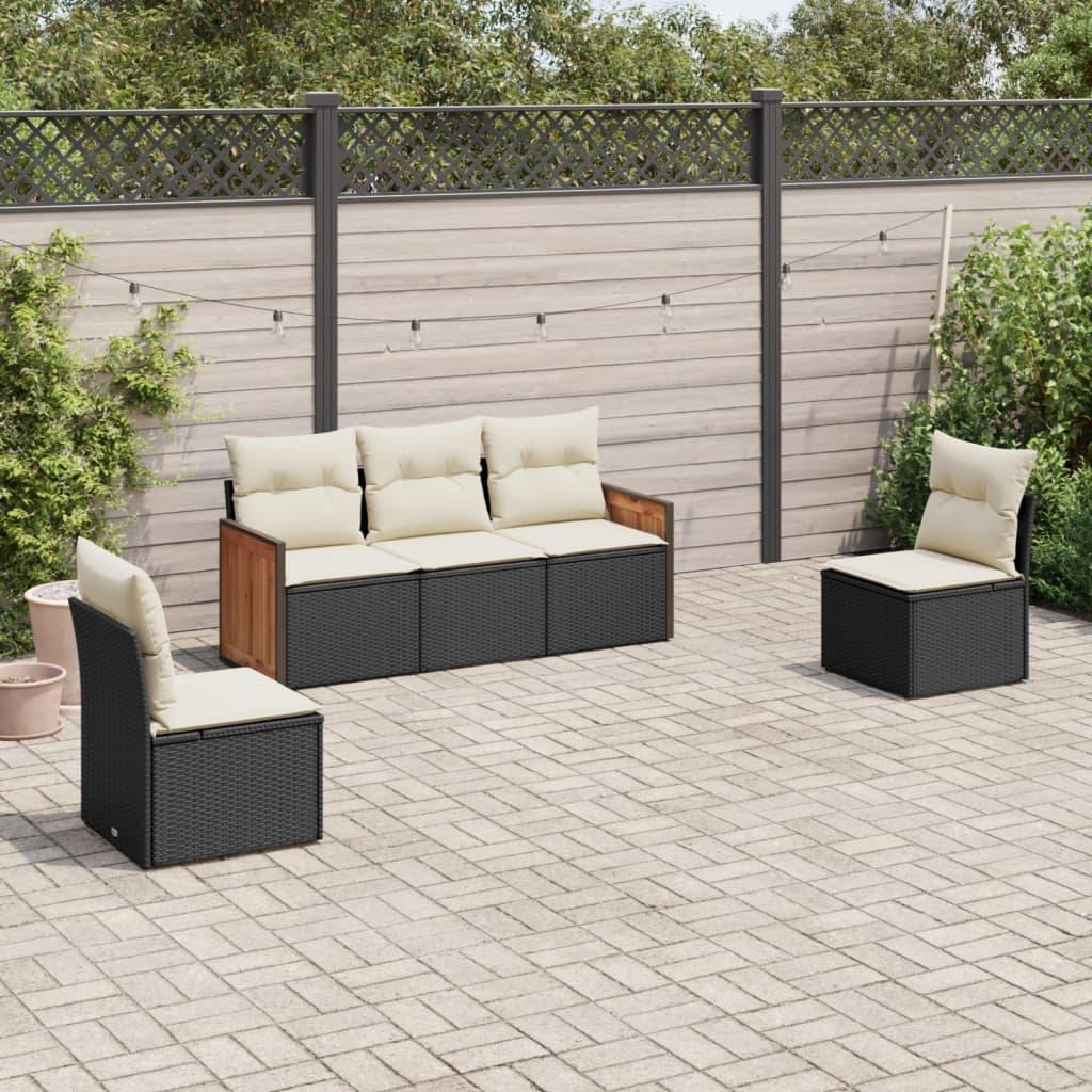 Sofasæt Til Haven 5 Dele Med Hynder Polyrattan - Sort og cremefarvet / Uden bord