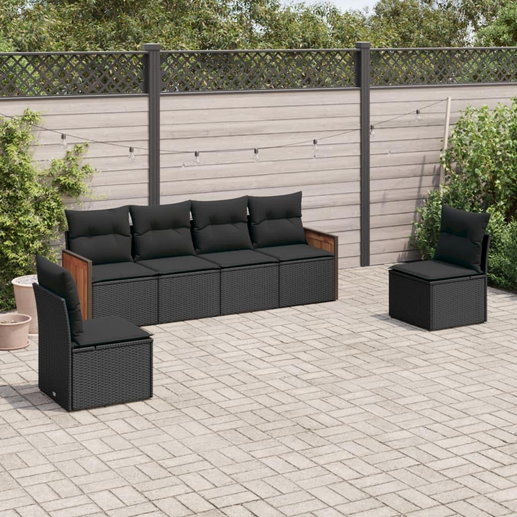 Sofasæt Til Haven 6 Dele Med Hynder Polyrattan - Sort / Uden bord