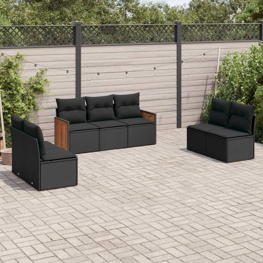Sofasæt Til Haven 8 Dele Med Hynder Polyrattan - Sort / Uden bord