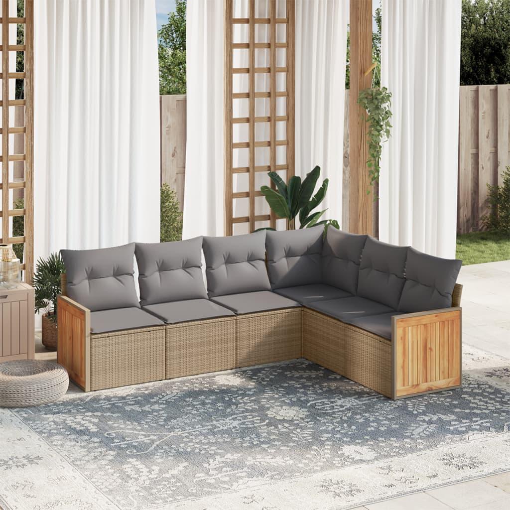 Sofasæt Til Haven 6 Dele Med Hynder Polyrattan Sort - beige og grå / Uden bord