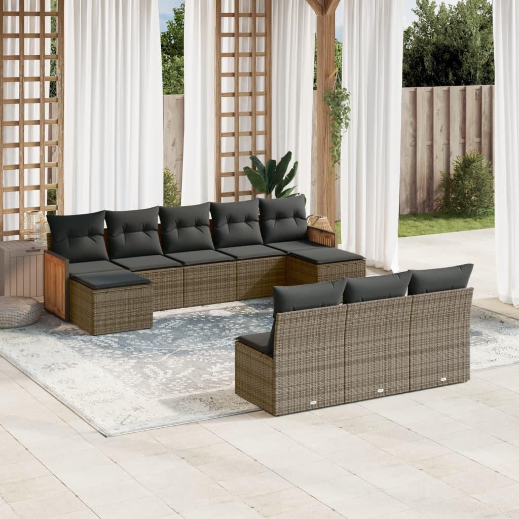 Sofasæt Til Haven 10 Dele Med Hynder Polyrattan - grå og mørkegrå / Uden bord