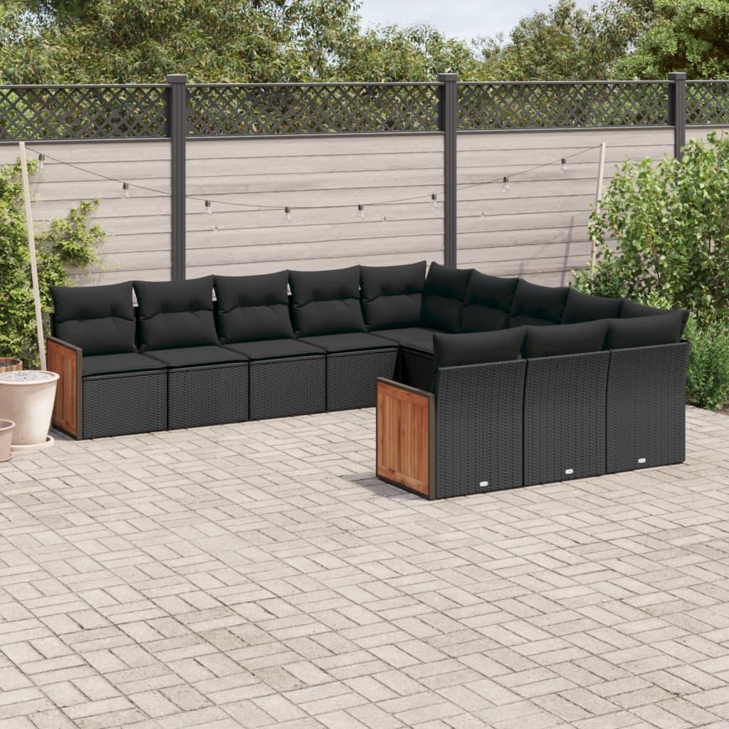Sofasæt Til Haven 11 Dele Med Hynder Polyrattan - Sort / Uden bord