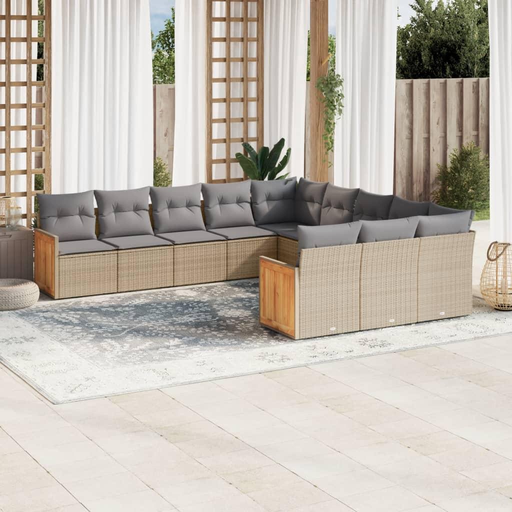 Sofasæt Til Haven 11 Dele Med Hynder Polyrattan - beige og lysegrå / Uden bord