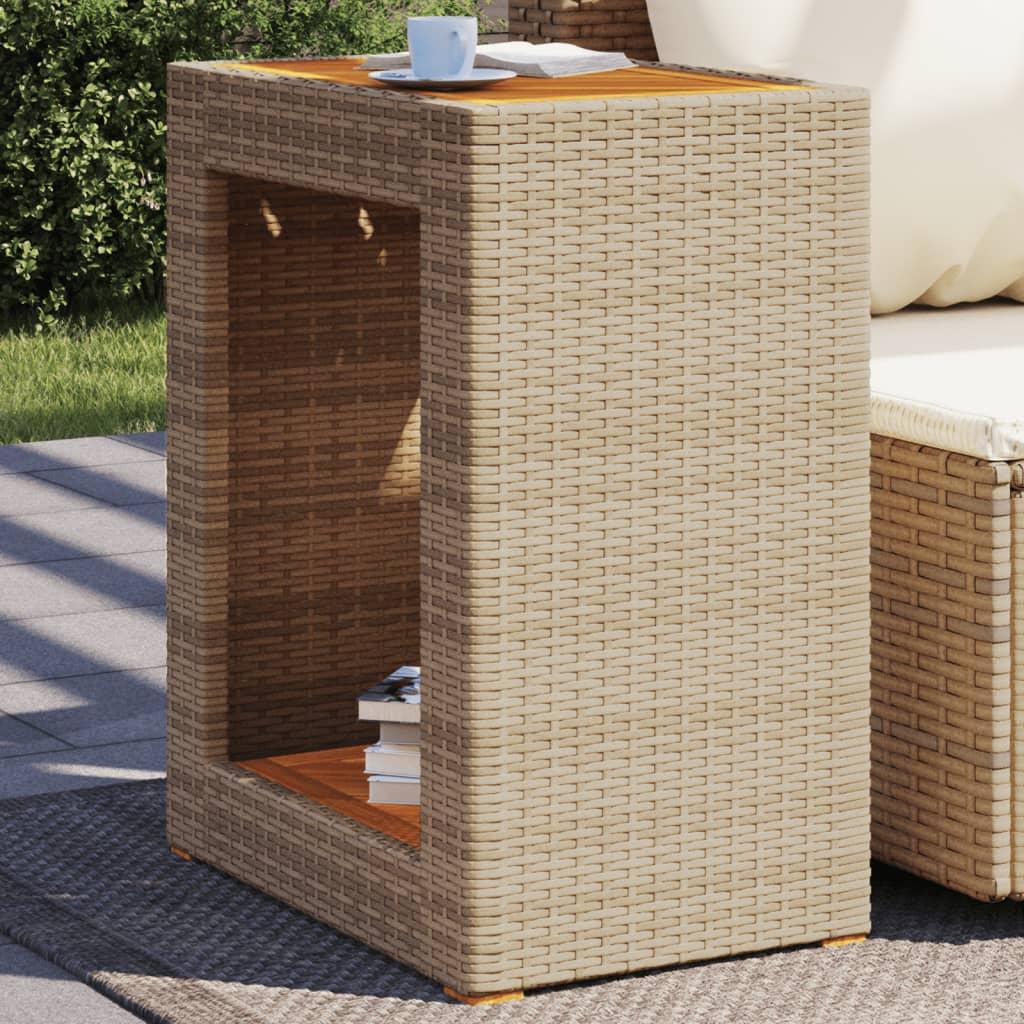 Havebord Med Trætop 60x40x75 Polyrattan Beige