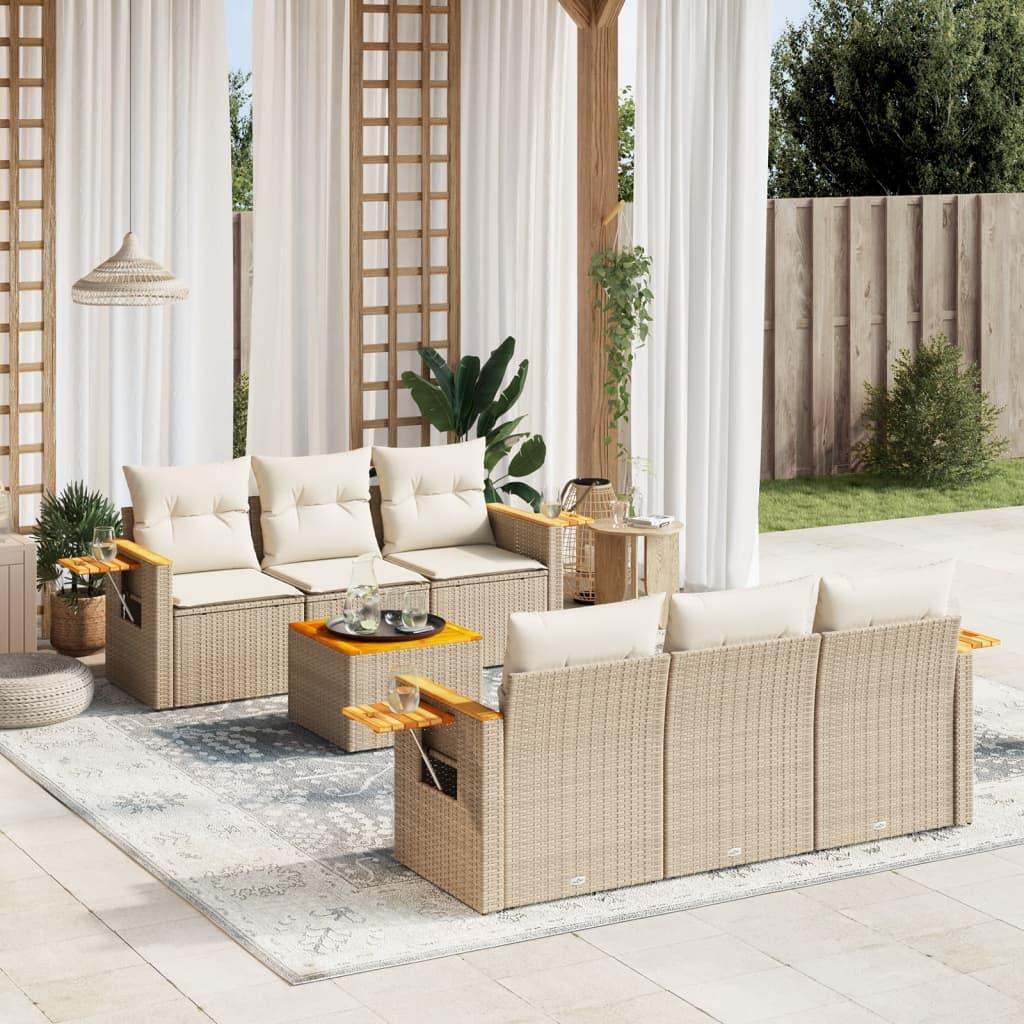 Sofasæt til haven 7 dele med hynder polyrattan beige